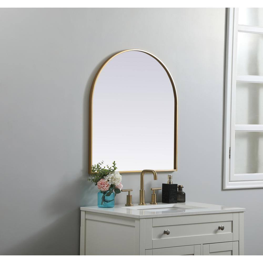 Alt View 4. Elegant Decor - Metal Frame Arch Mirror 27x30 Inch in Brass - Brass.
