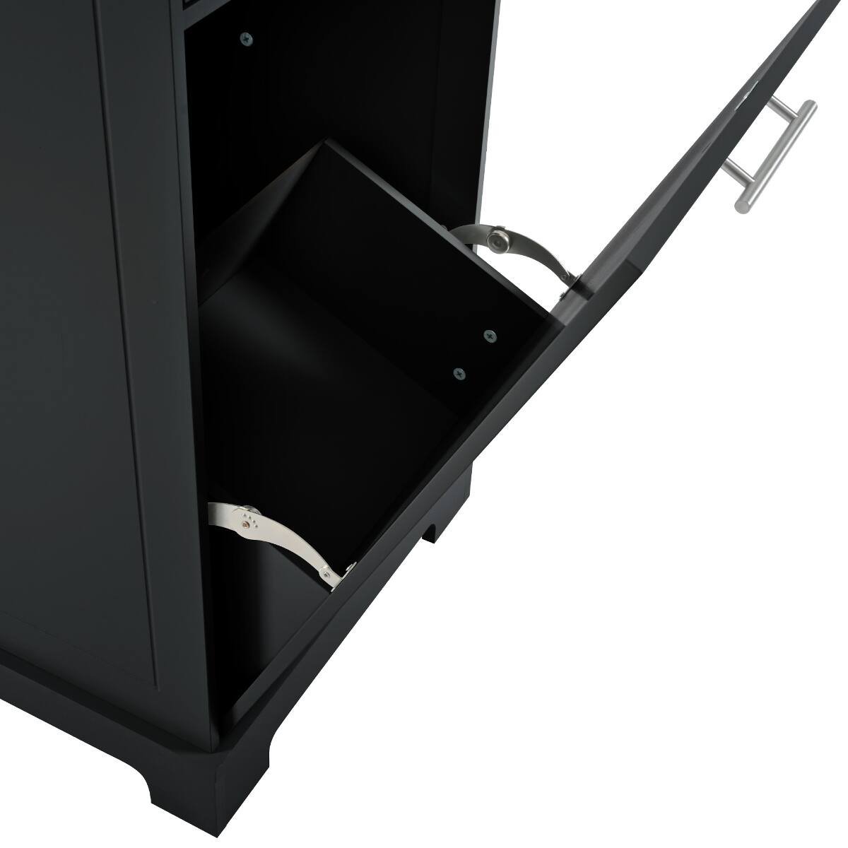 Alt View 6. Loheer - Loheer Black Fluted Kitchen Island with Trash Can Storage, Rubberwood Top & Power Outlet, 48.5in - Black.