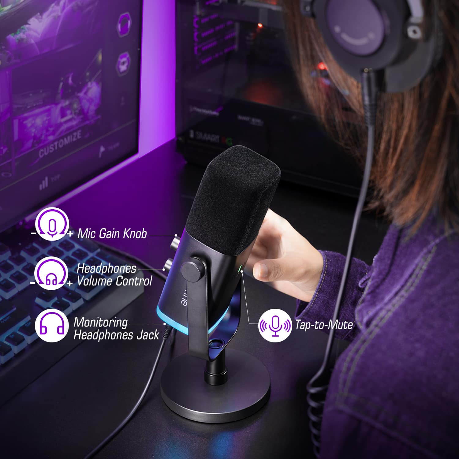 Customize Top Smart I 0 + Mic Gain Knob Ote I Cn Headphones + Volume Control Monitoring Headphones Jack Tap-to-Mute