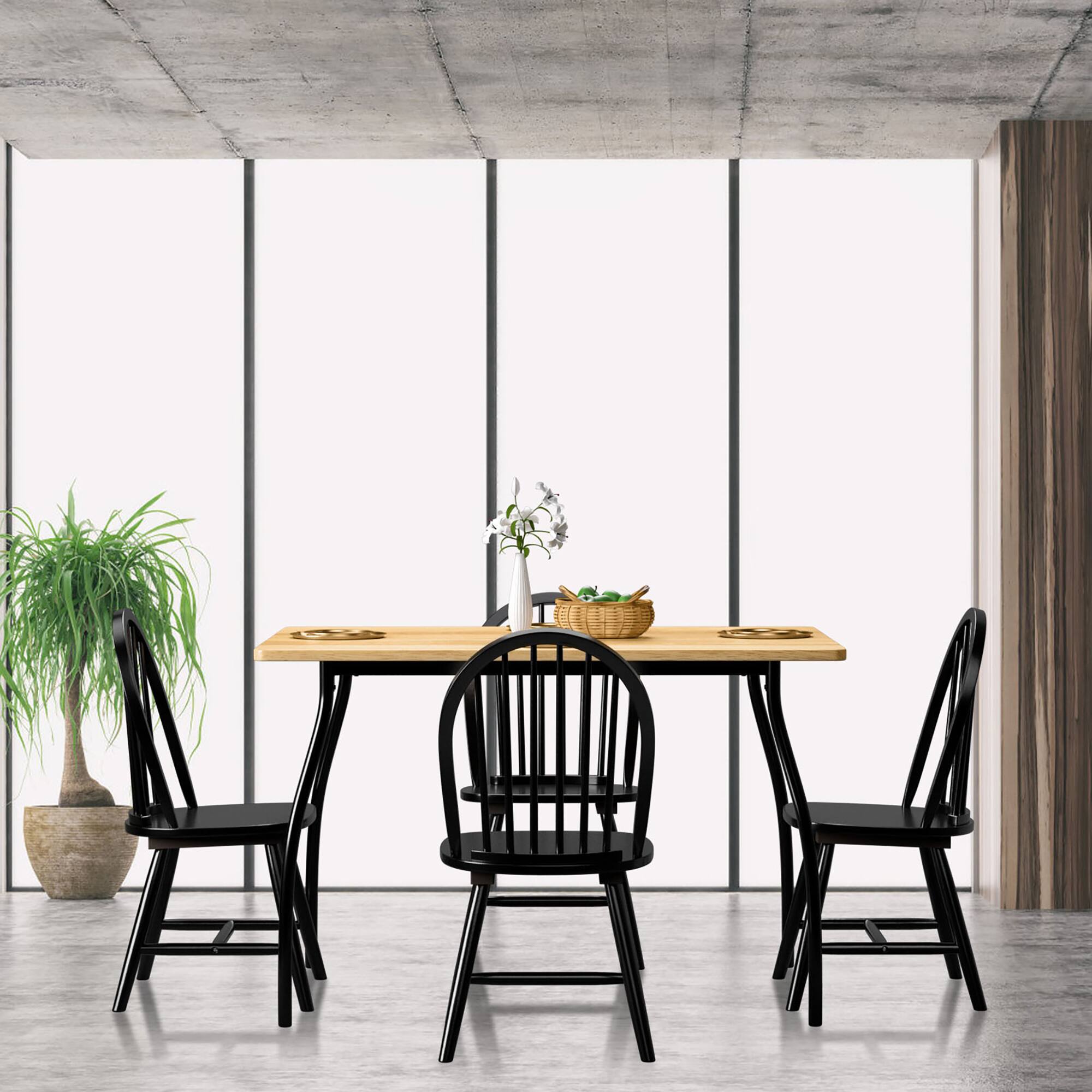 Alt View 6. Costway - Costway Set of 2 Vintage Windsor Dining Side Chair Wood Spindleback Kitchen Room - Black.
