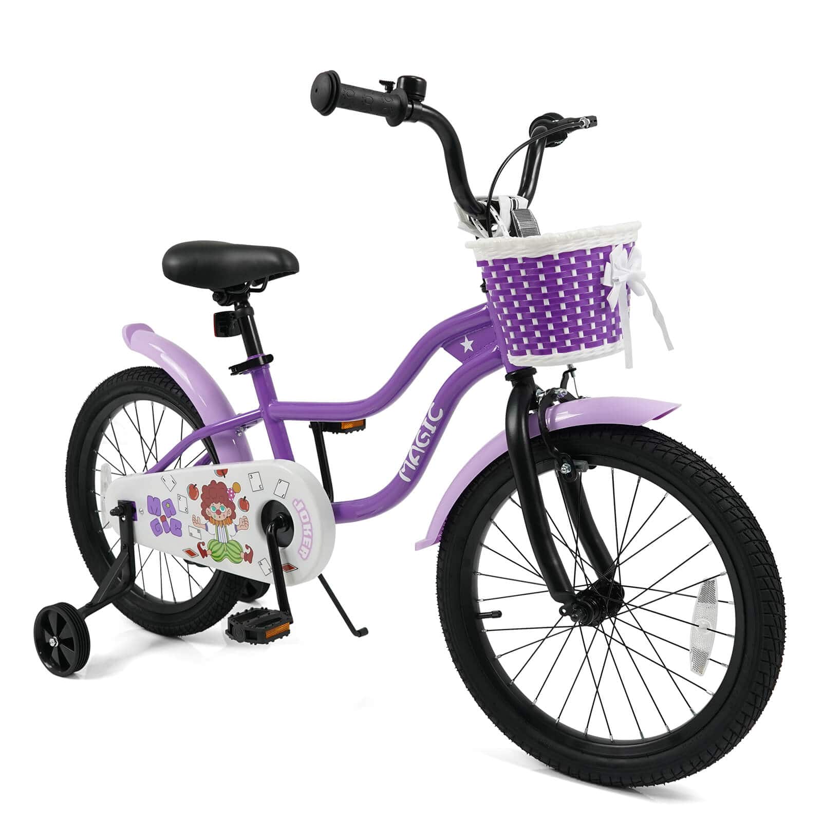 Costway - 18" Kids Bicycle, Toddler Balance Bike with Training Wheels Handbrake Coaster Brake - Purple