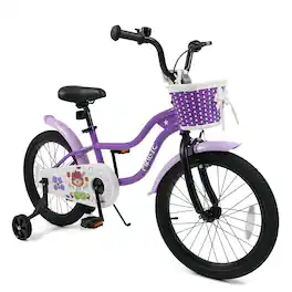 Costway - 18" Kids Bicycle, Toddler Balance Bike with Training Wheels Handbrake Coaster Brake - Purple