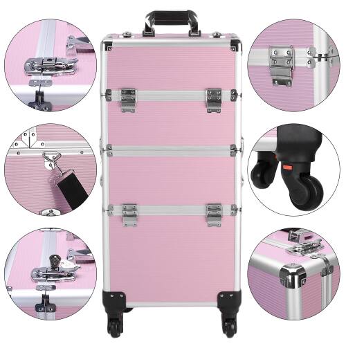Alt View 2. Winado - 3 in 1 Makeup Case Rolling Trolley Cosmetic Travel Organizer with Key Wheels Suitcase for Beauticians Hairstylists Nail - Pink.