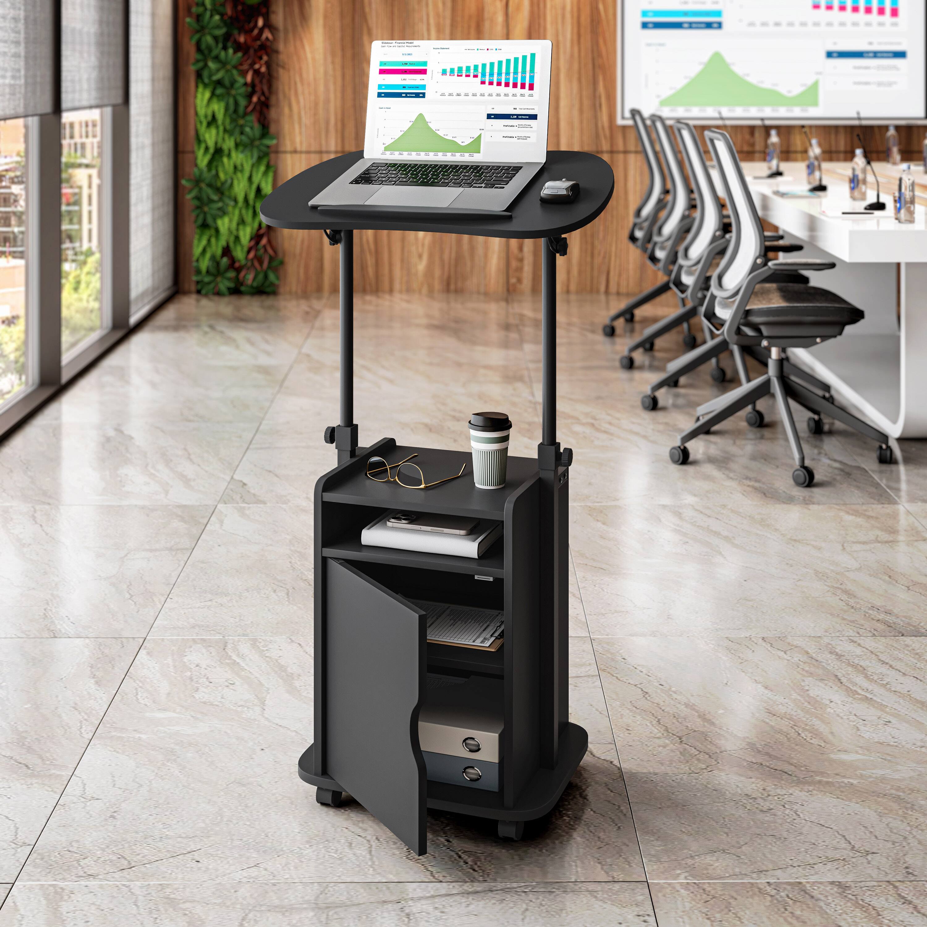 Alt View 2. TinyHomie - Techni Mobili Sit-to-Stand Rolling Adjustable Laptop Cart With Storage Black - Black.