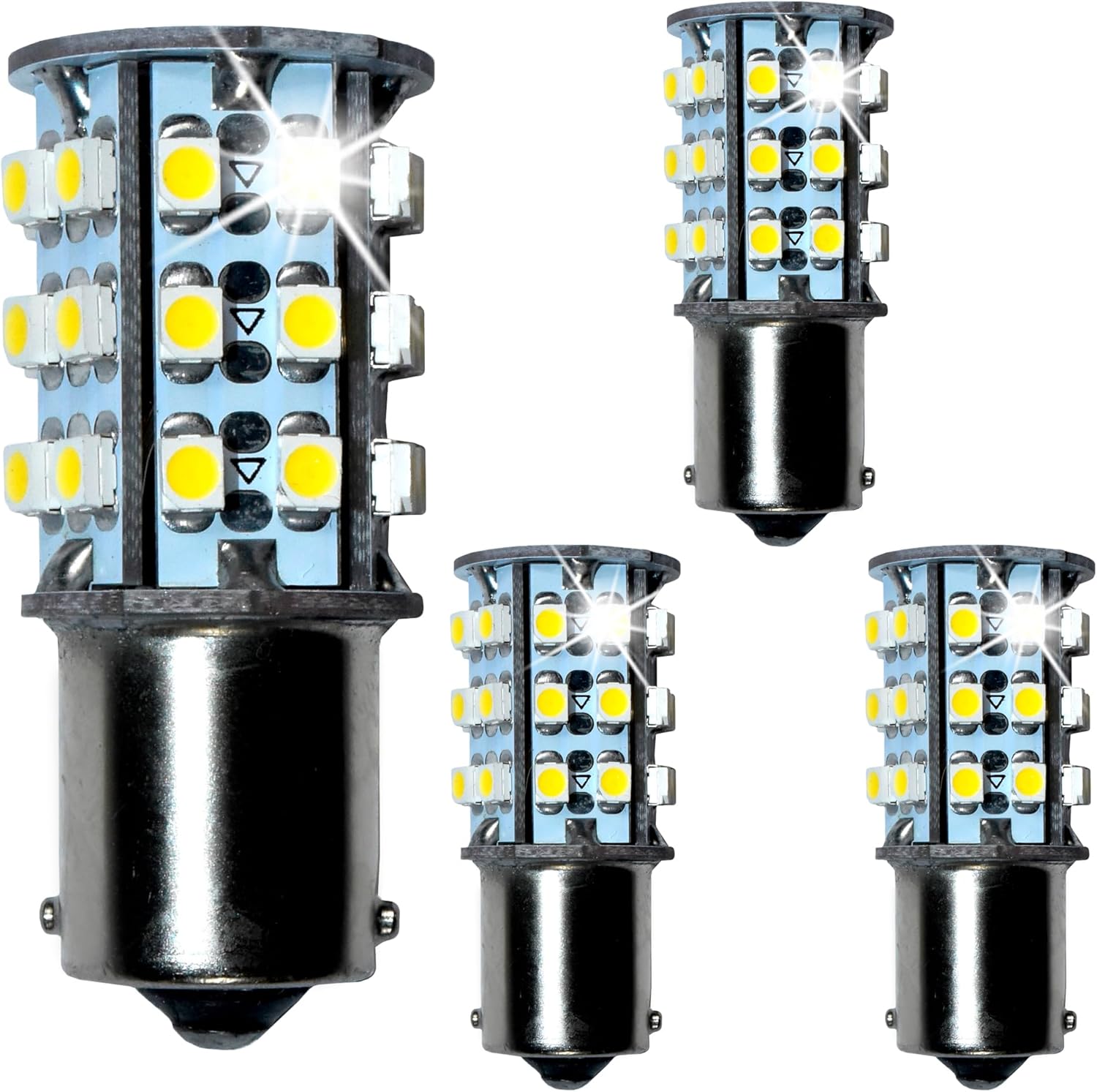 Front. HQRP - HQRP 4-Pack BA15s Bayonet LED Bulbs Warm White 30-SMD Replaces 93/1141/1156/1073/1093/1129 for RV & Path.