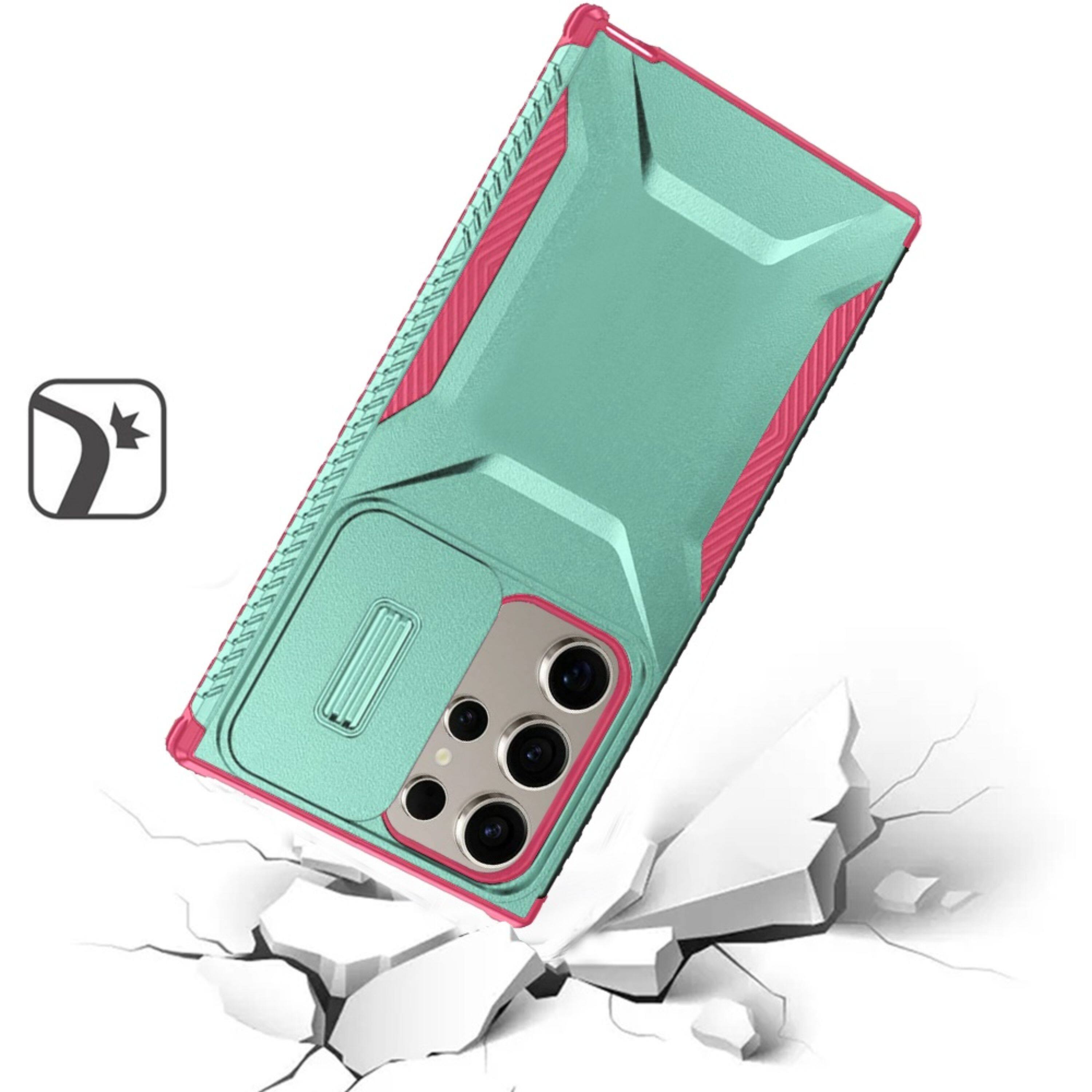 Left. Kitcheniva - Tactical Side Grip Case With Sliding Lens Shield & Tempered Glass For Samsung S25 Ultra Teal/ Pink - Pink/Teal.