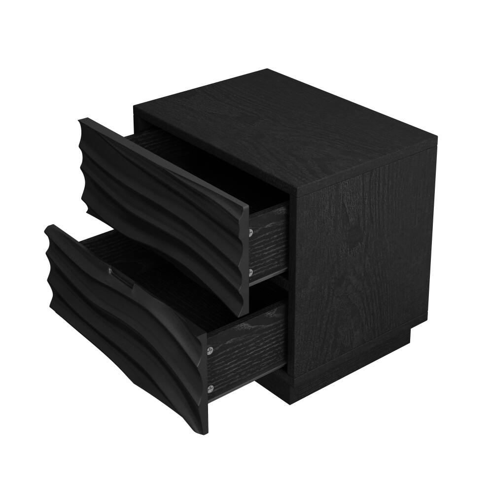 Alt View 1. JUJABU - Black Solid Wood Nightstands, Bedside Table with 2 Drawers for Living Room - Black.