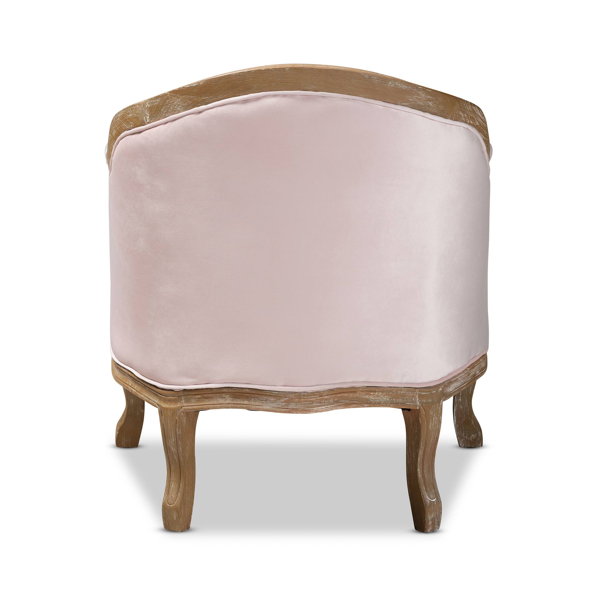 Back. Baxton Studio - Genevieve Traditional French Provincial Pink Velvet Upholstered White-Washed Oak Wood Armchair - Light Pink/Oak.