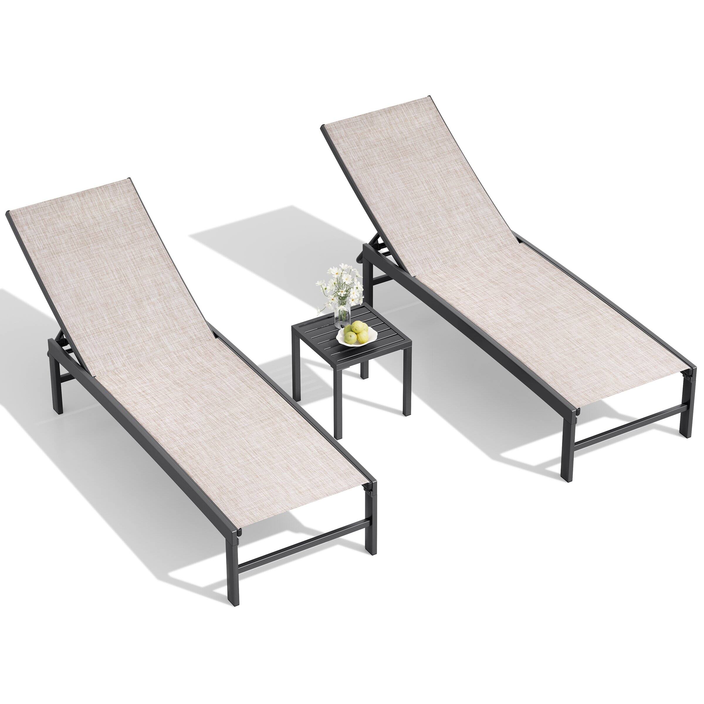 Angle. Crestlive Products - Crestlive Products Chaise Lounge Chair Outdoor Set of 3 Adjustable 5 Positions Pool Tanning Recliner Beige - Beige.
