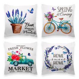 G128 - Spring Farmhouse Floral Waterproof Throw Pillow Covers, 18 x 18 in, Set of 4 - Assorted Colors