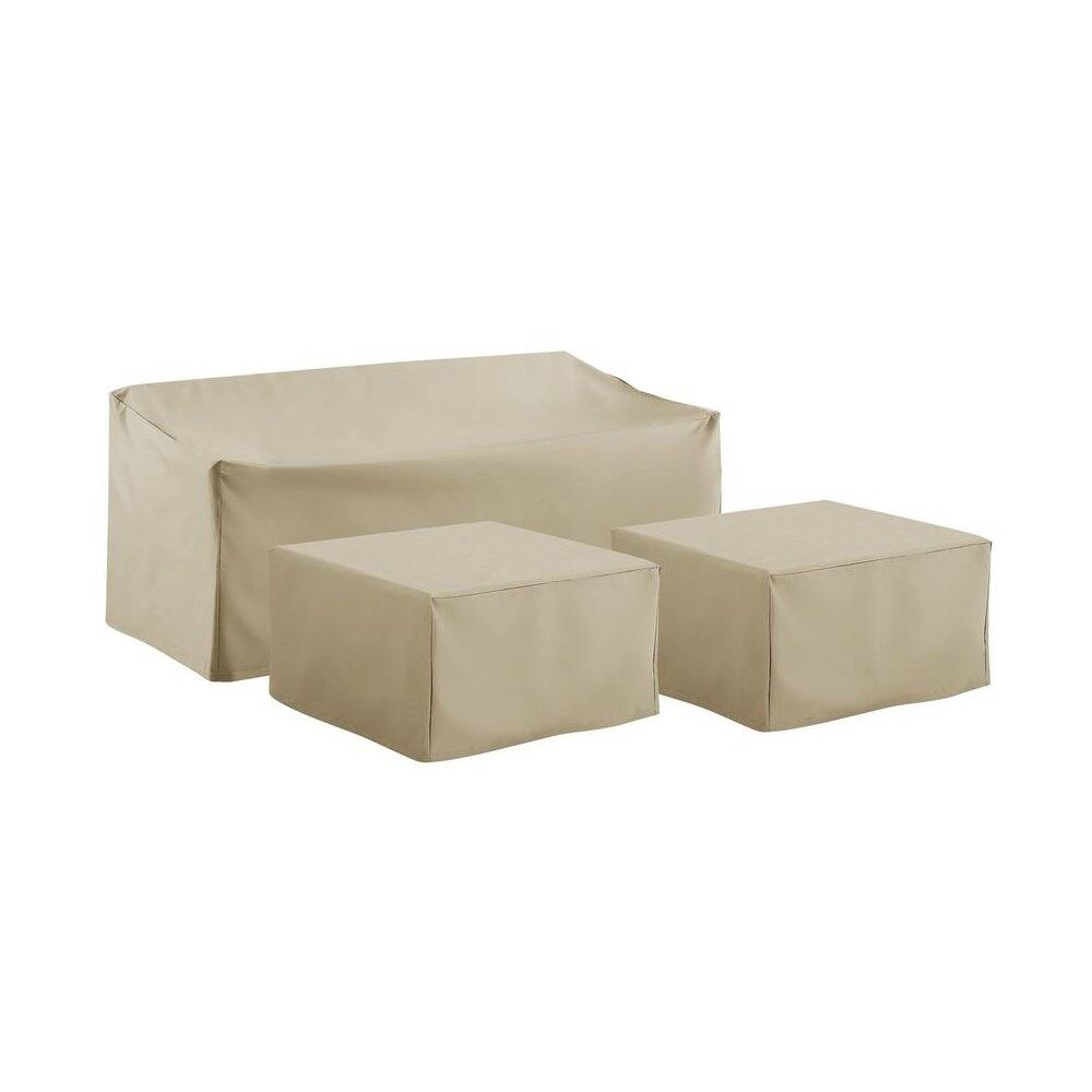 Alt View 1. Crosley Furniture - 3Pc Outdoor Sectional Furniture Cover Set - Sofa & 2 Square Table/Ottoman - Tan.