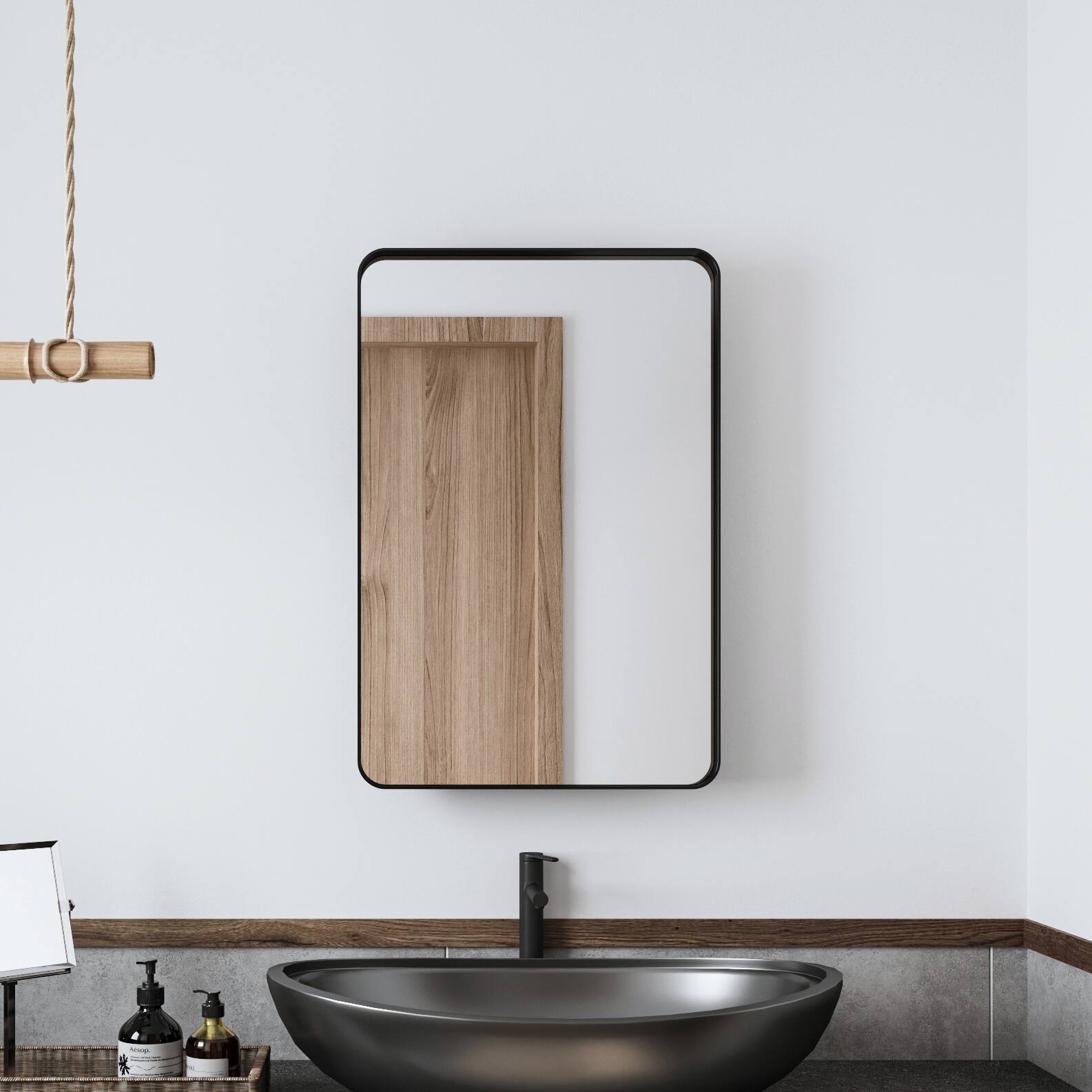 Alt View 2. APRILSOUL - 20x30 Inch Recessed Black Metal Framed Medicine Cabinet with Mirror and Adjustable Shelves - Matte Black.