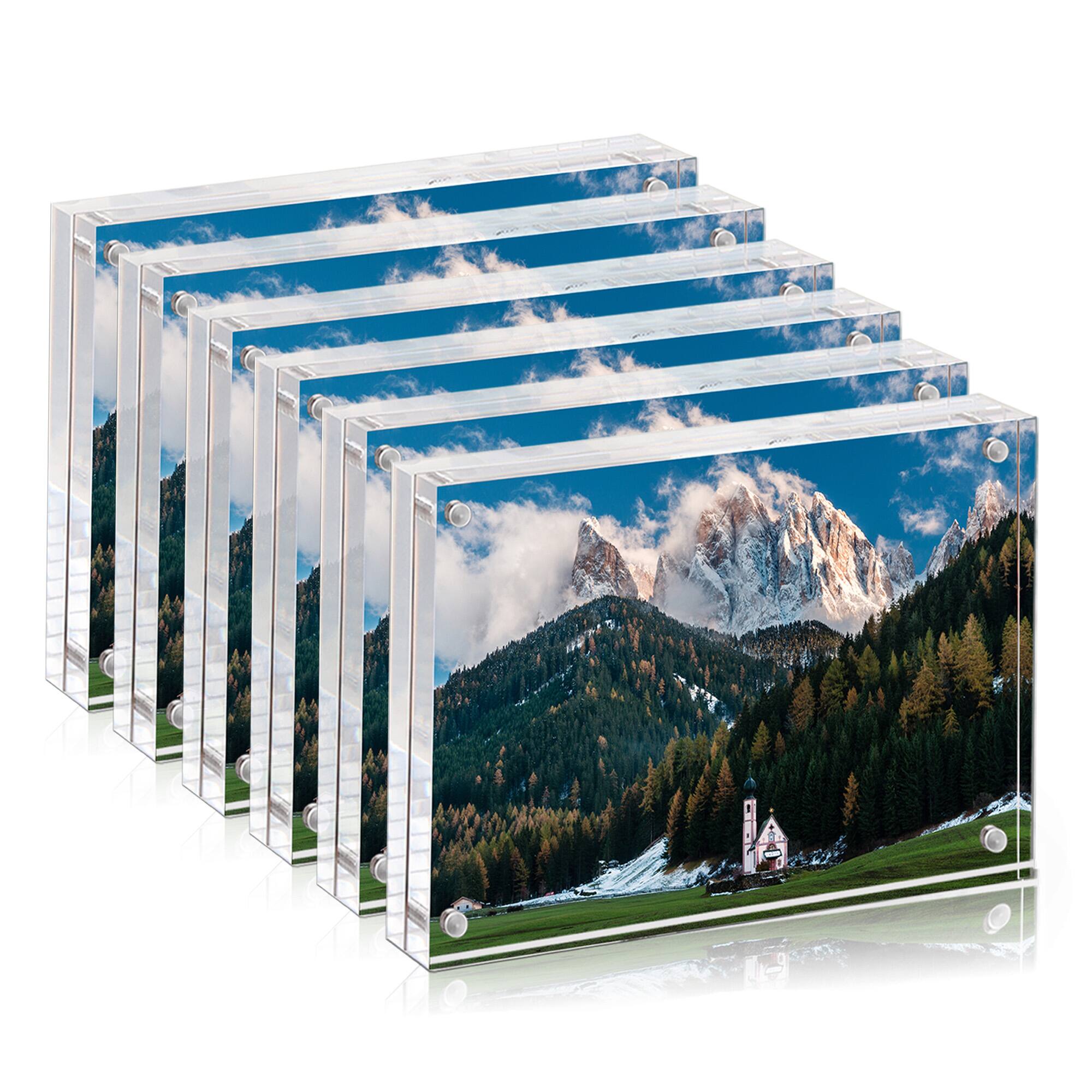 Front. BP4U - 5x7 Inch Tabletop Acrylic Picture Frames, 12+12MM Double Sided Desktop Photo Frames (6-Pack).