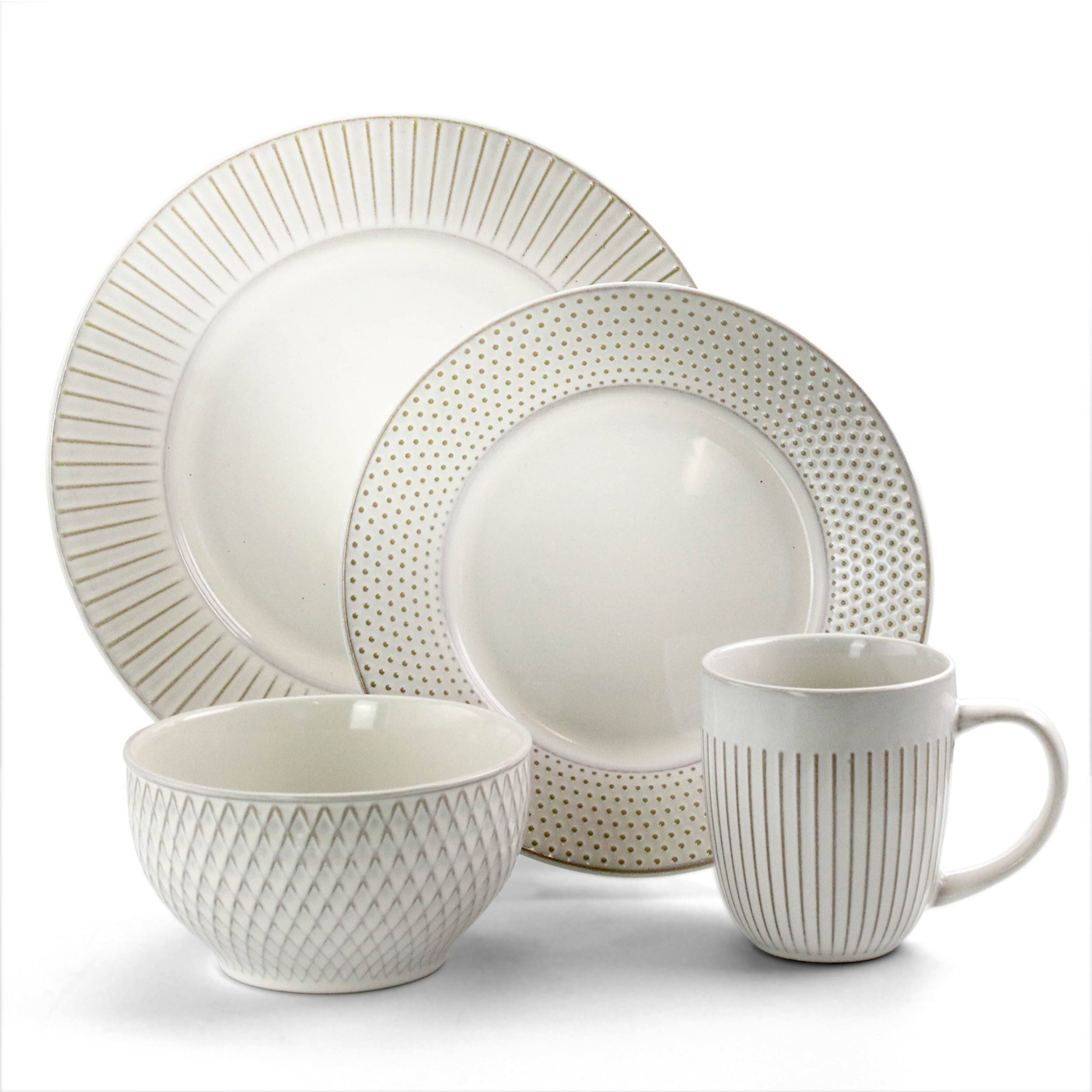 Alt View 1. Elama - Elama Market Finds 16 Piece Round Stoneware Dinnerware Set in Embossed White - White.