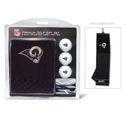 NEW SCRUBBER TOWEL
NFL PREMIUM GOLF GIFT SET
3 BALLS • DELUXE GOLF TOWEL • GOLF TEES
RAMS