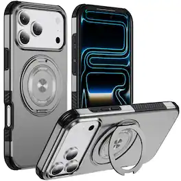 UUCOVER - Magnetic Case for iPhone 17 Pro,Shockproof TPU+PC Case Rind Holder Stand Case Compatible with MagSafe Cover - Silver