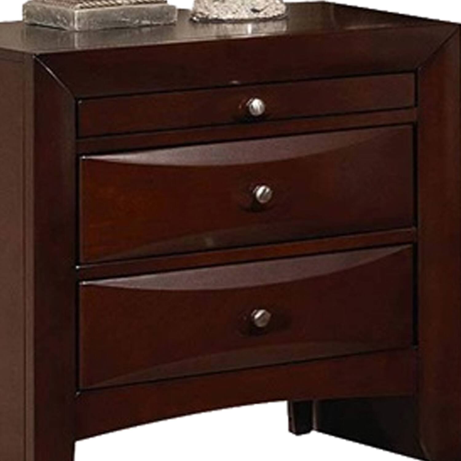 Alt View 2. Manhattan Lane - Contemporary Style Wooden Nightstand with Three Drawers and Metal Knobs - Brown.