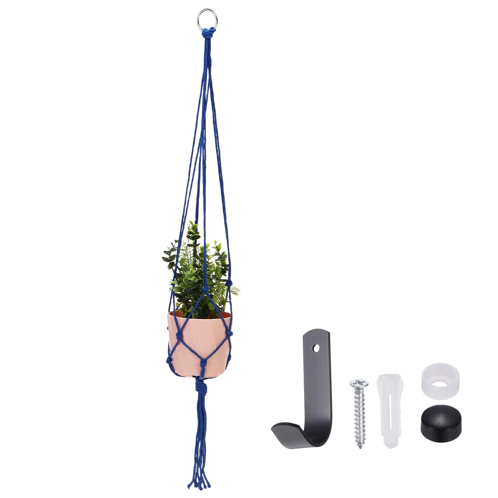 Unique Bargains - Macrame Plant Hanger, 41 Inch Hanging Planter w/ Hook Tassels Decorative Crochet Cotton Rope for Home Decor - Blue price history on PriceWatchPro