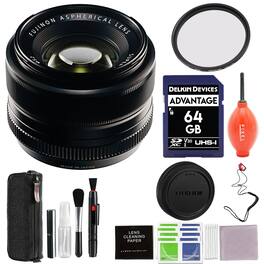 Fujifilm - XF 35mm f/1.4 R Lens with 52mm Protection Filter, 64GB SD Card and More Advanced Accessories