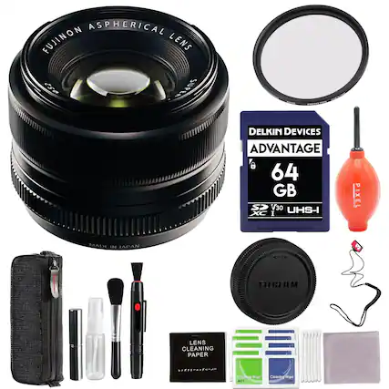 FUJINON ASPHERICAL LENS
DELKIN DEVICES ADVANTAGE 64 GB SP V30 UHS-I XC I
PIXEL
MADE IN JAPAN
LENS CLEANING PAPER
CLEANING WIPES