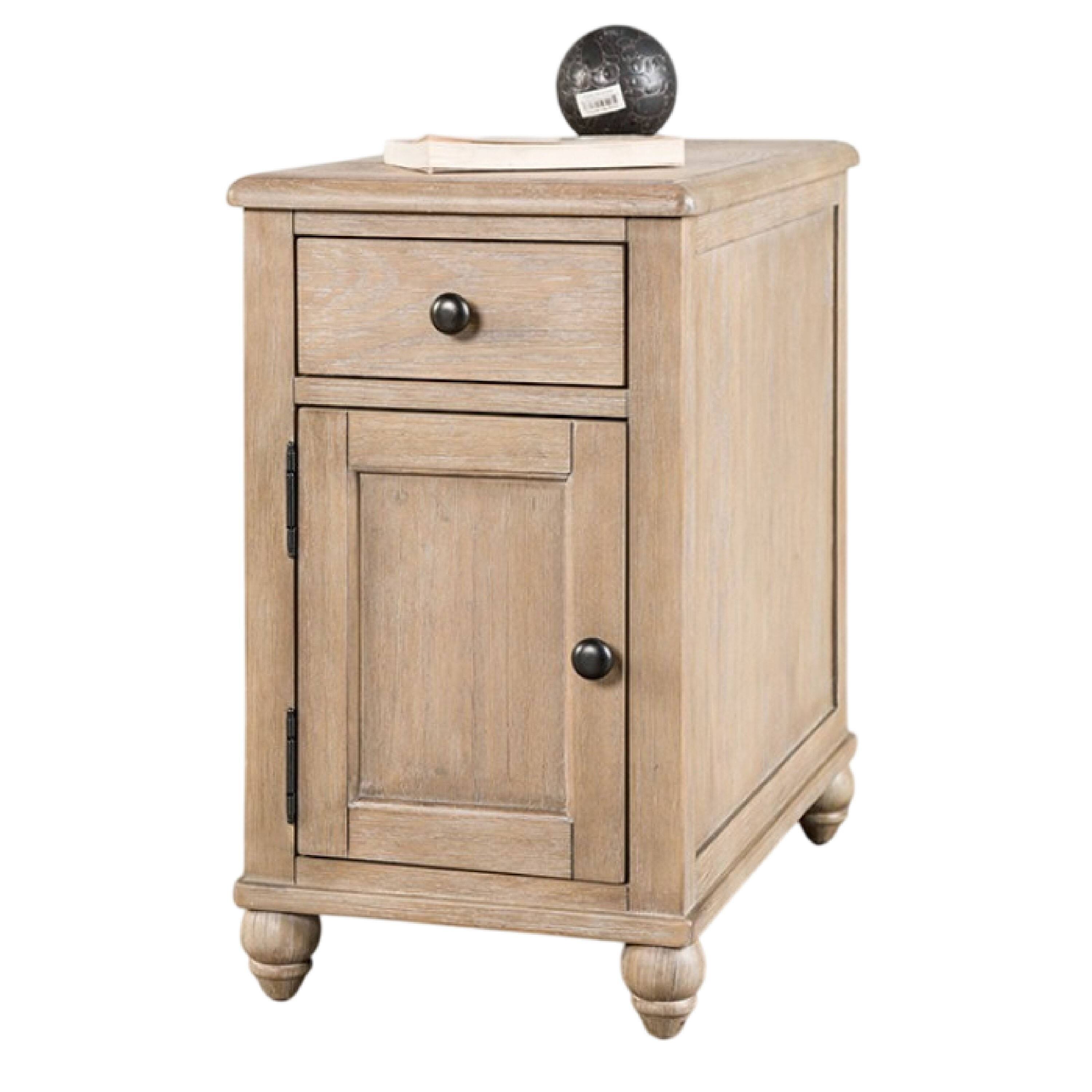 Angle. Manhattan Lane - Cherie Side End Table, 1 Drawers 1 Door, Light White Wash, 24 Inch - White Wash Brown, Black.