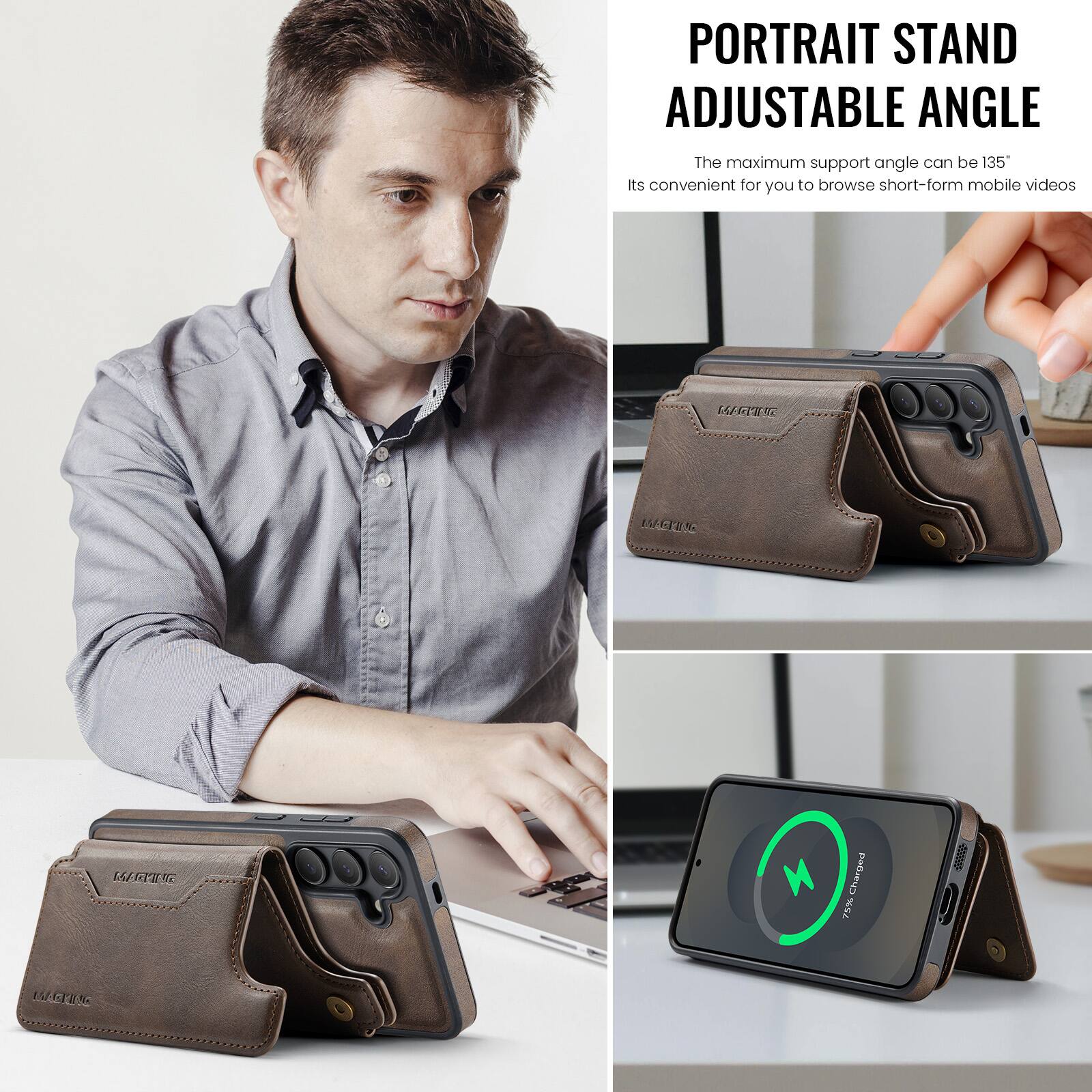 PORTRAIT STAND ADJUSTABLE ANGLE

The maximum support angle can be 135°

Its convenient for you to browse short-form mobile videos

LGT BCTWN L

Charged 75%