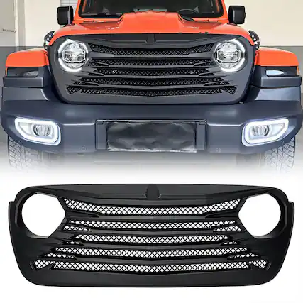 Front. AMERICAN MODIFIED - AMERICAN MODIFIED Tomahawk Grille for 2018-2023 Jeep Wrangler JL & Gladiator JT - Matte Black.