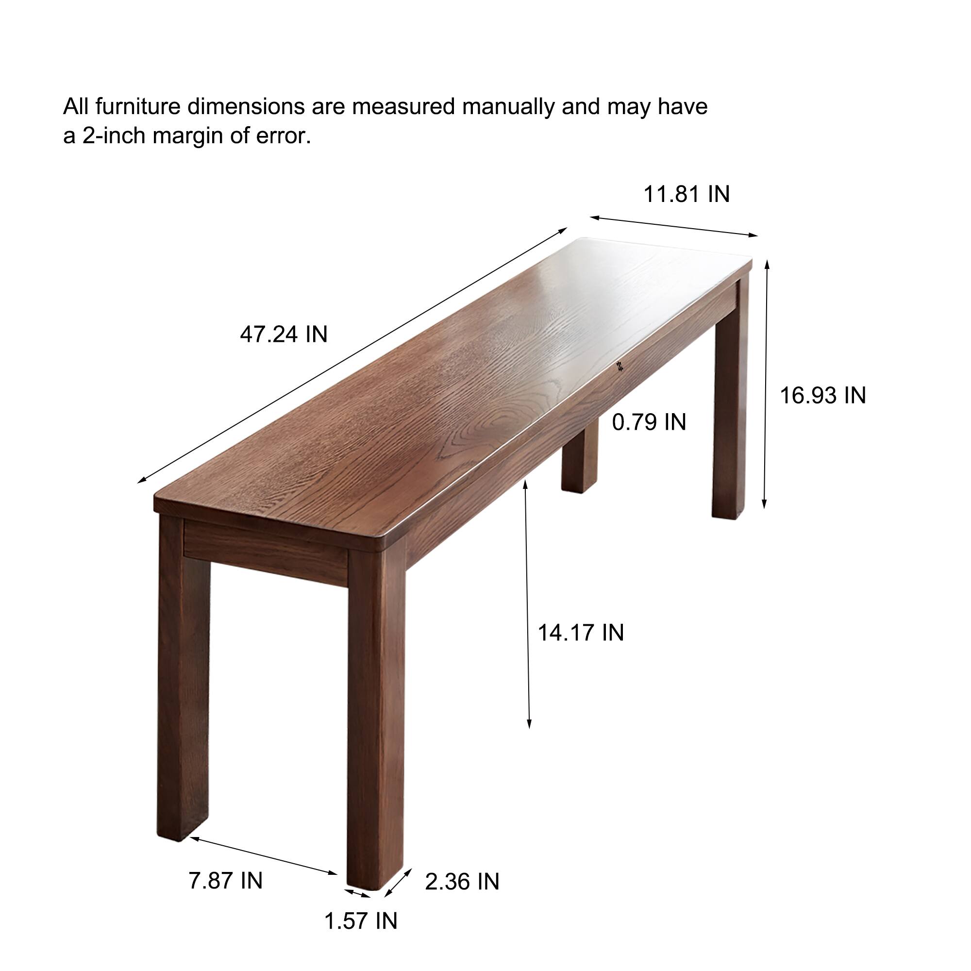 All furniture dimensions are measured manually and may have a 2-inch margin of error.

- 11.81 IN
- 47.24 IN
- 0.79 IN
- 16.93 IN
- 14.17 IN
- 7.87 IN
- 2.36 IN
- 1.57 IN