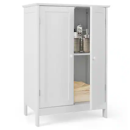 Front. Costway - Costway Bathroom Floor Storage Cabinet Double Door Kitchen Cupboard Shoe Cabinet - White.