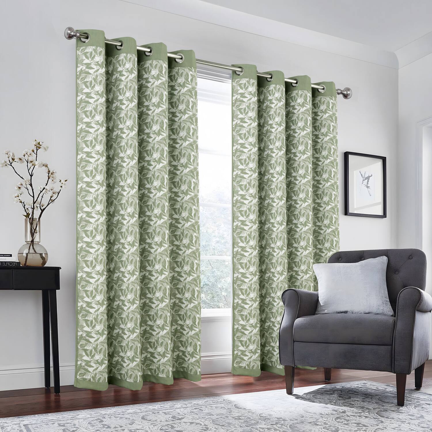 Angle. RT Designers Collection - RT Designers Collection 100% Polyester 190 GSM Marina Revisible Blackout Grommet Curtain Panel 54" x 95" Sage - Sage.
