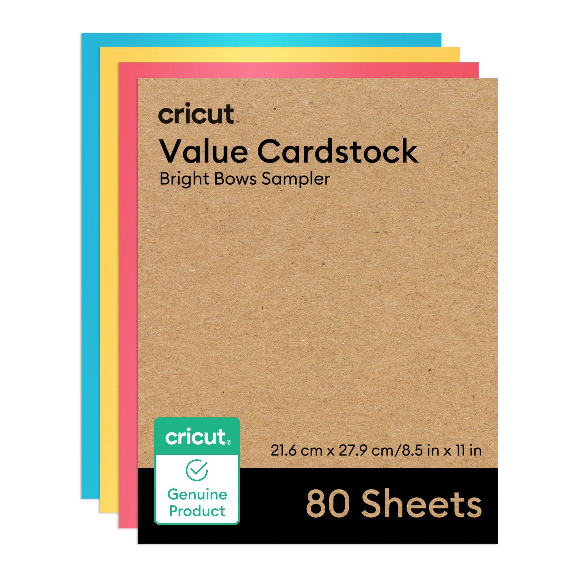 cricut Value Cardstock Bright Bows Sampler  
21.6 cm x 27.9 cm / 8.5 in x 11 in  
80 Sheets  
Genuine Product