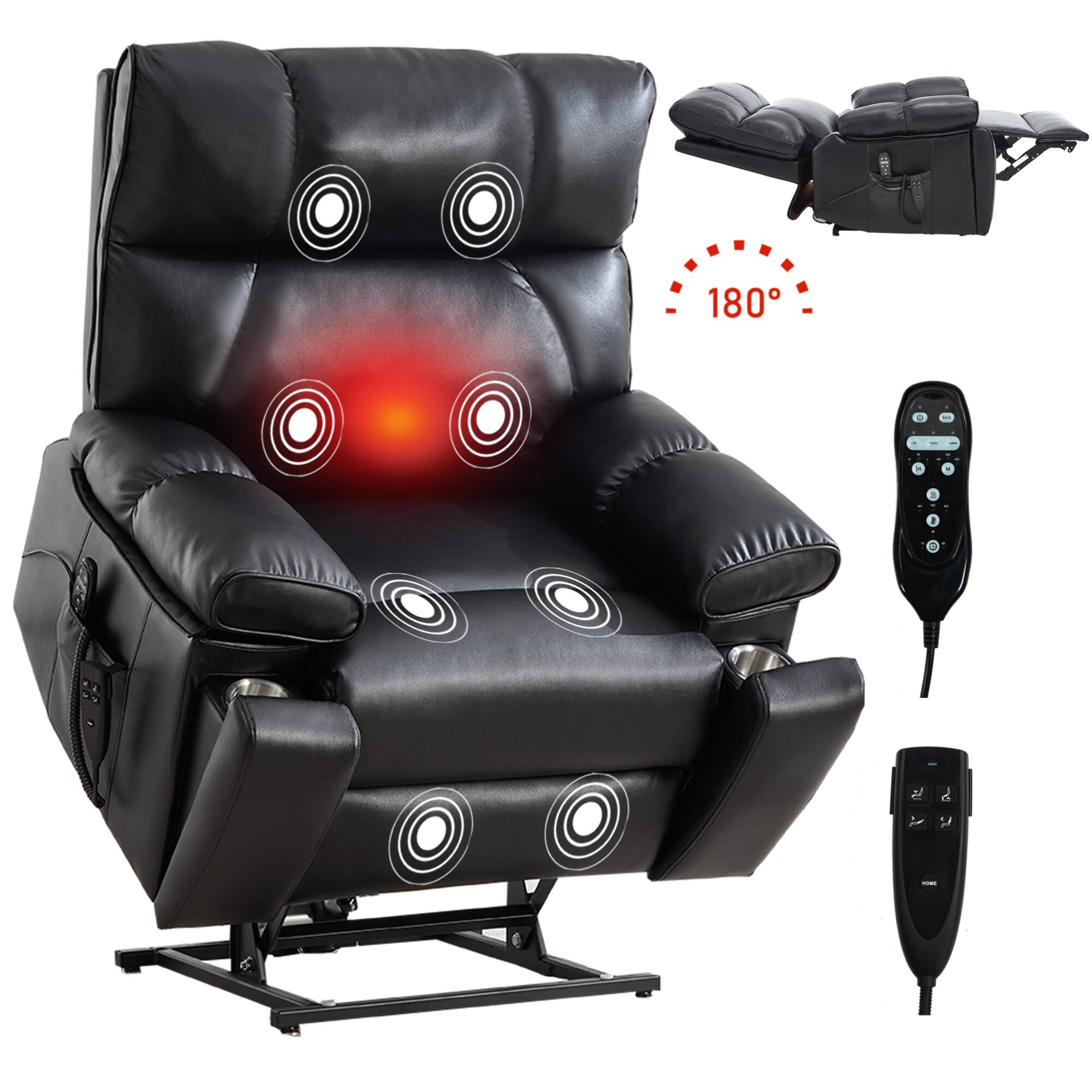 Alt View 9. GOODSILO - Large Dual Motor Electric Power Lift Recliner with Massage and Lumbar Heat Functions for Ultimate Comfort - Black.