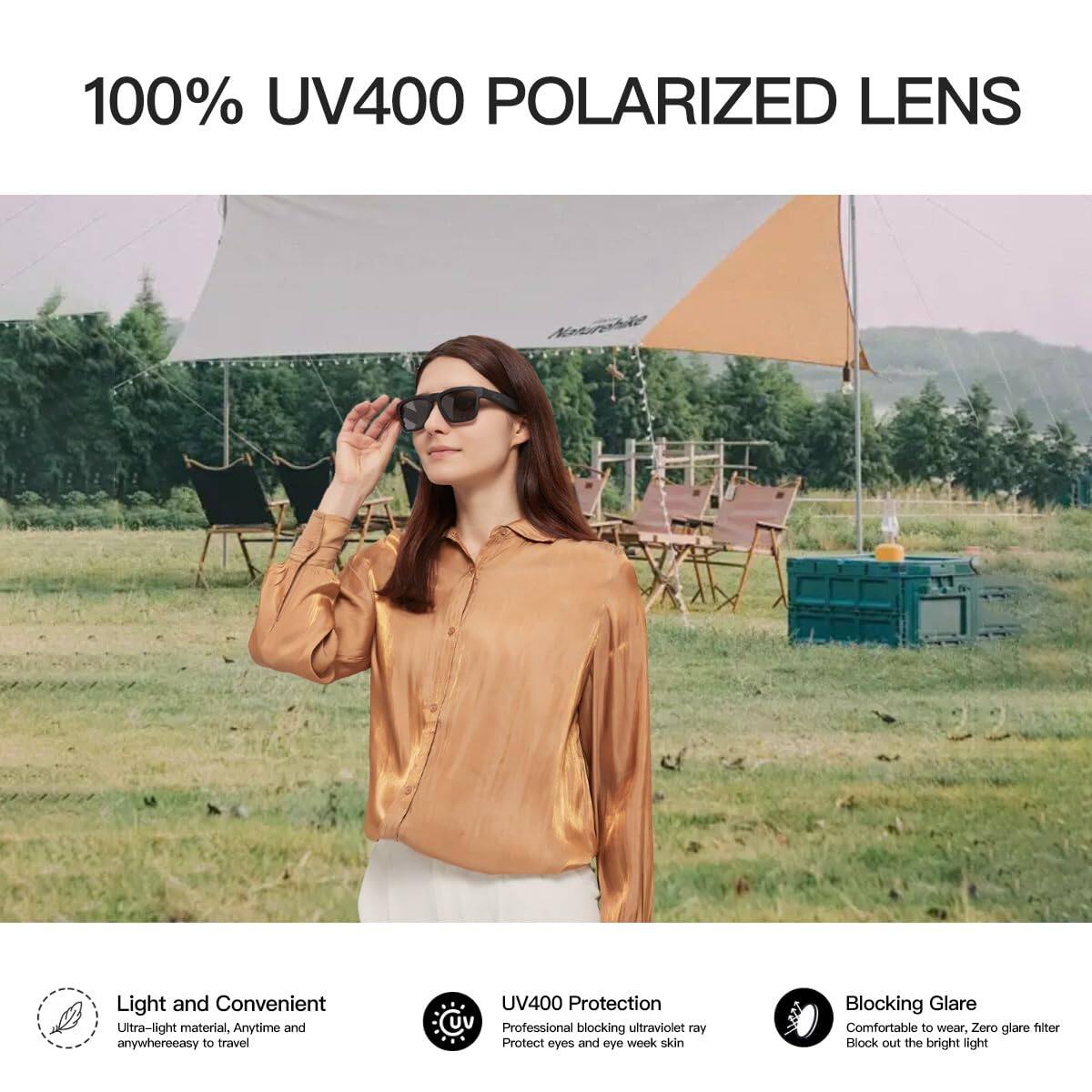 100% UV400 POLARIZED LENS

Light and Convenient
Ultra-light material, Anytime and anywhere easy to travel

UV400 Protection
Professional blocking ultraviolet ray Protect eyes and eye week skin

Blocking Glare
Comfortable to wear, Zero glare filter Block out the bright light
