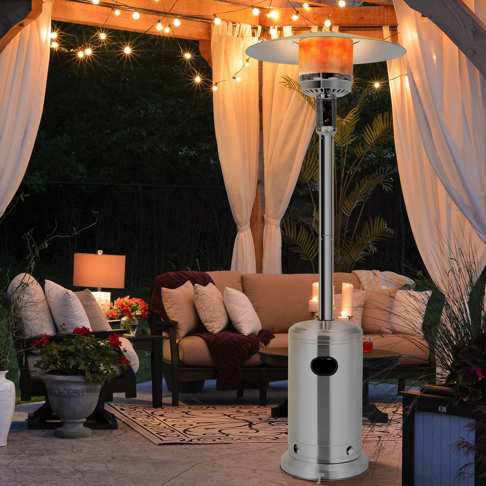 Alt View 1. Costway - Costway 47476 BTU Propane Patio Heater Standing Steel with Wheels - Silver.