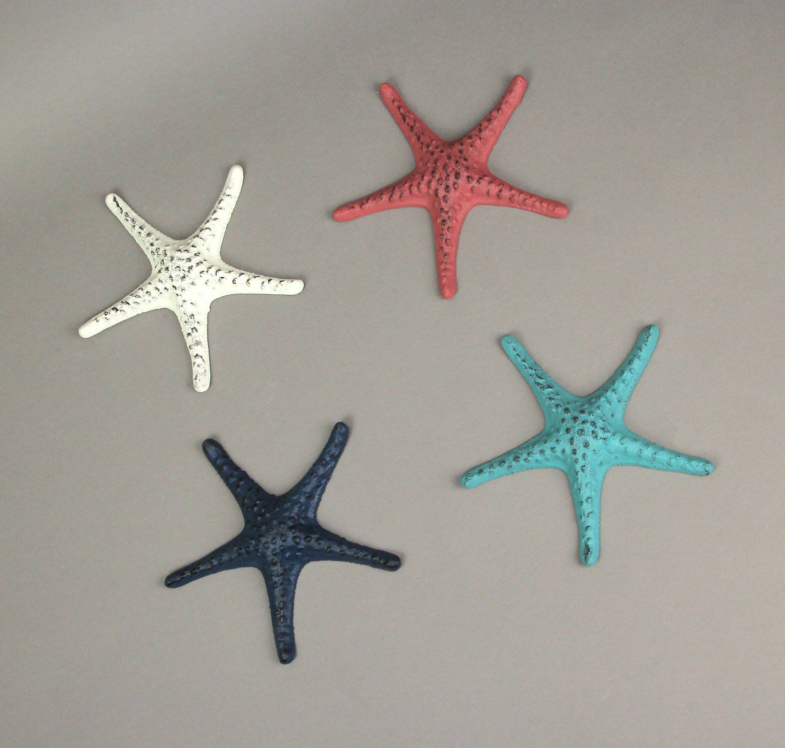 Alt View 2. J.D. Yeatts - Set of 4 Cast Iron Starfish Home Decor Sea Sculpture Coastal Table Decorations - Multicolored.