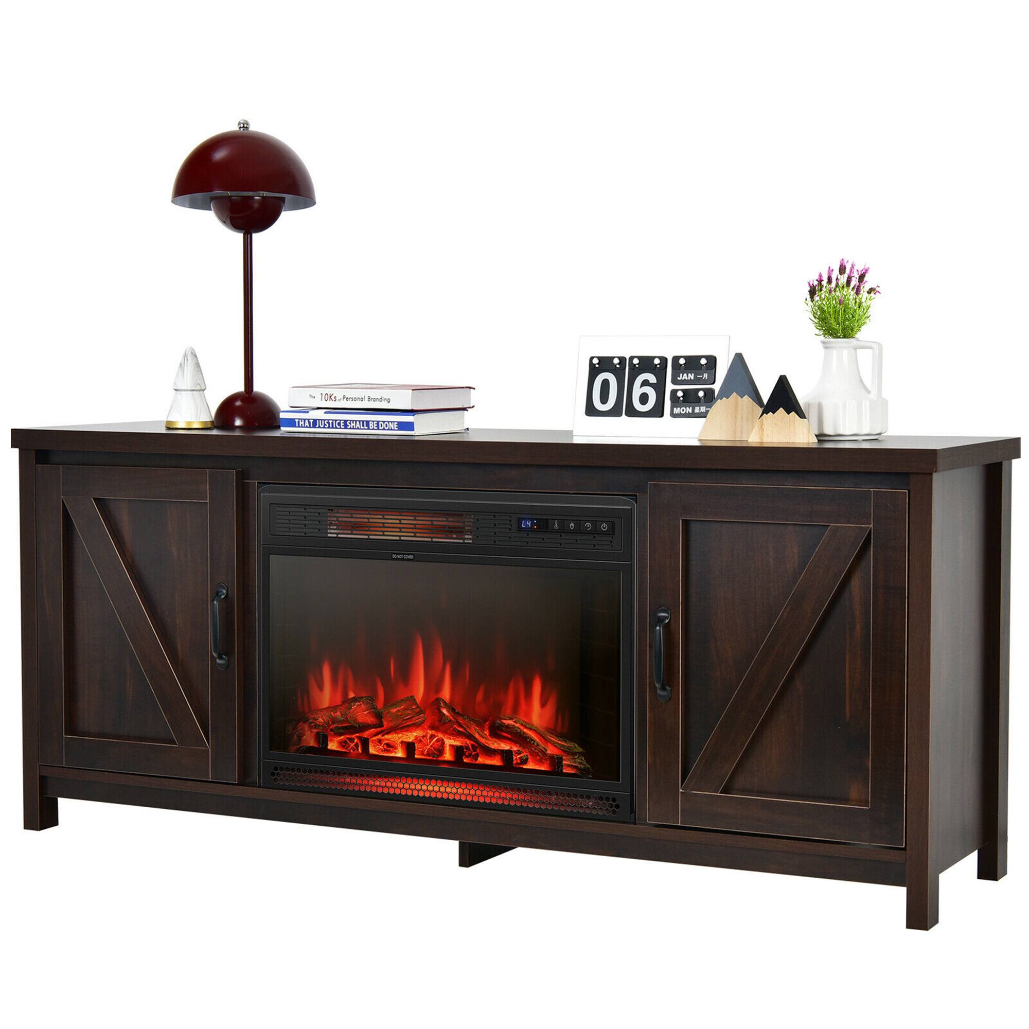 Gymax - 59'' Fireplace TV Stand W/ 25'' 1350W Electric Fireplace Heater - Coffee