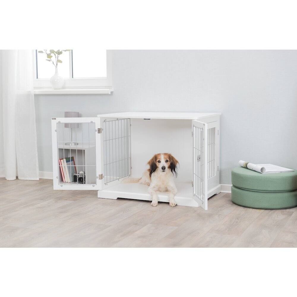 Angle. TRIXIE - Dog Crate, Wooden Indoor Kennel Furniture for Dogs Up to 25 lb - White.