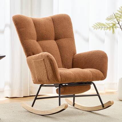 Front. Loheer - Loheer Teddy Fabric Glider Rocker with Ottoman Brown Nursery Rocking Chair Solid Wood Base - Brown.