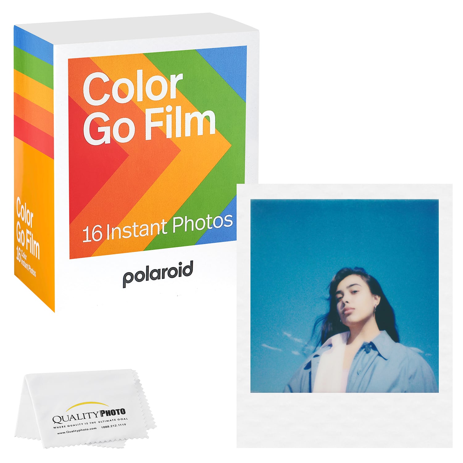 Go Color Film, White Frame -16 Films + Quality Photo Microfiber Cloth Compatible with Polaroid Go Cameras)