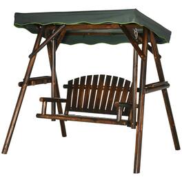 Resenkos - Dual-Seater Swing Bench, Outdoor Wooden Deck Seat With Retractable Umbrella & Side Shelves, Carbonised Finish