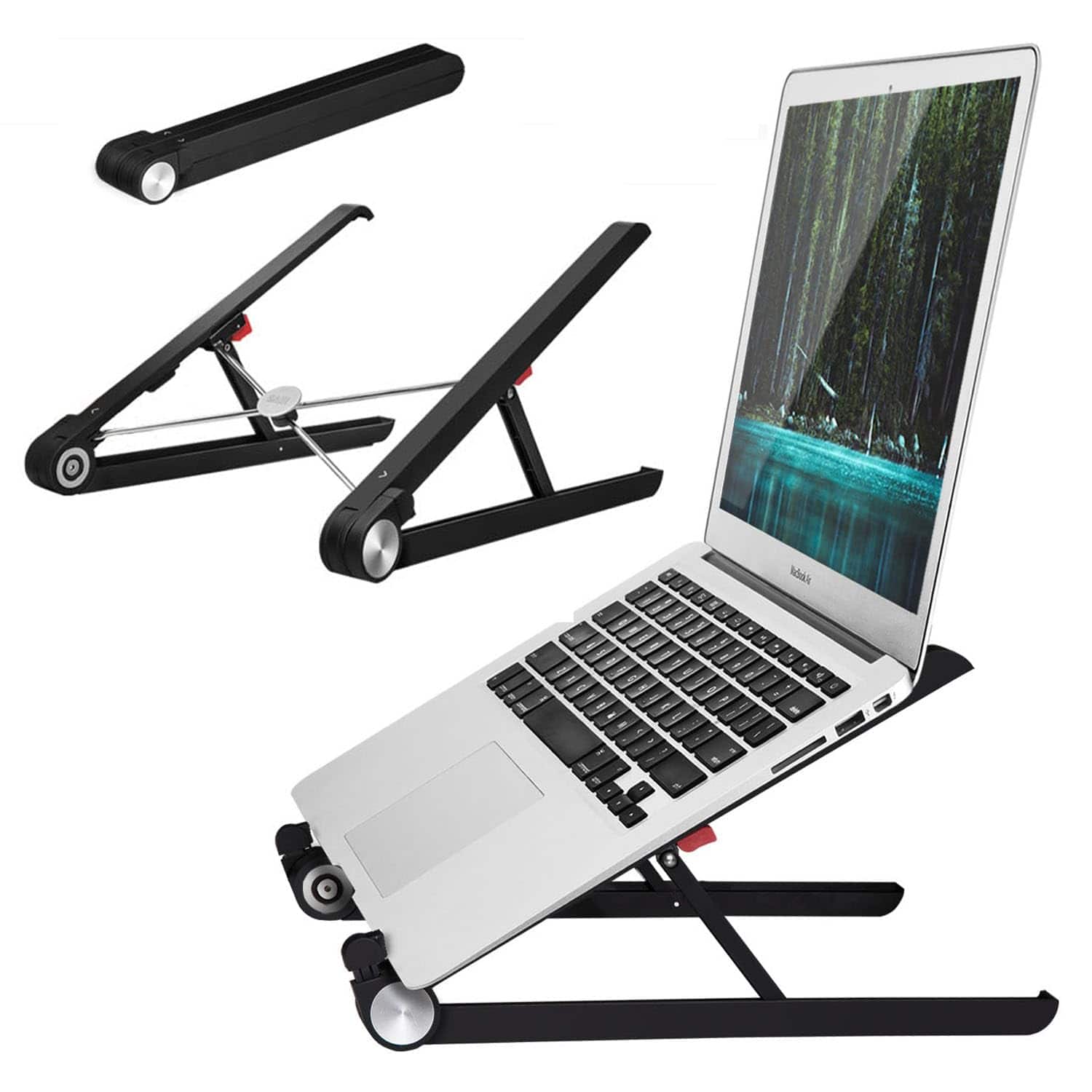 HongFei - Adjustable Laptop Stand for Desk, Portable Notebook Riser Fits 18-12 Inch Laptops & All Computers, Reinforced Nylon - Black
