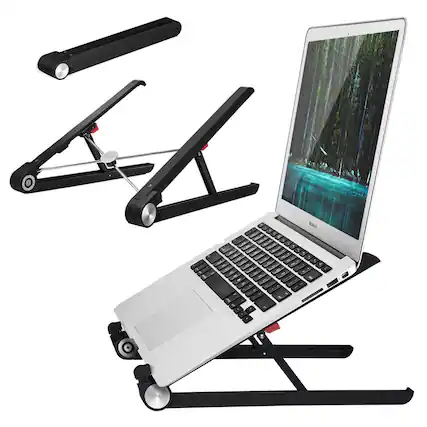Front. HongFei - Adjustable Laptop Stand for Desk, Portable Notebook Riser Fits 18-12 Inch Laptops & All Computers, Reinforced Nylon - black.