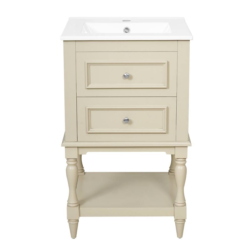 Alt View 8. Loheer - Loheer 20 inch bathroom vanity with sink Beige Bathroom Cabinet Retro Style - Beige.