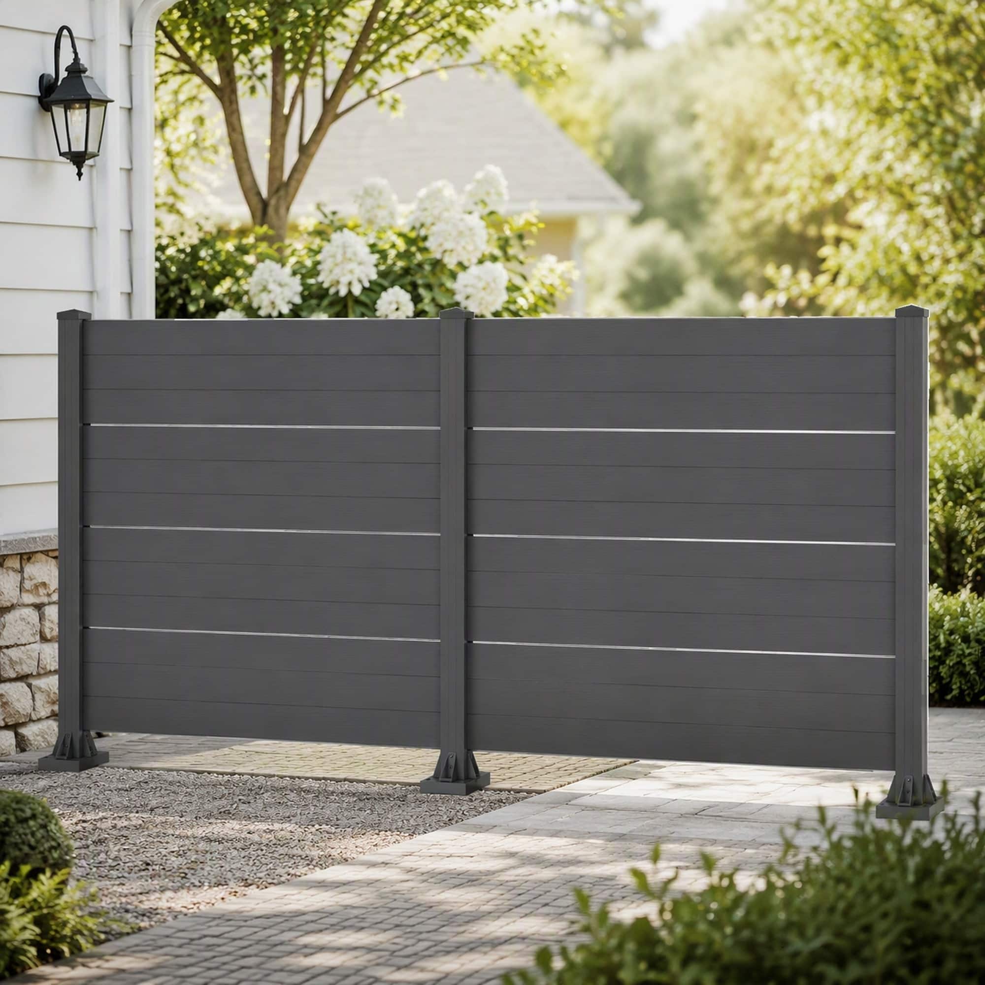 RYHNUYNE - 50x49 Inch Outdoor Privacy Screen for AC Unit, All-Weather Vinyl Fence with Aluminum Posts, 2 Panels - DARK GREY price history on PriceWatchPro