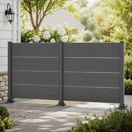RYHNUYNE - 50x49 Inch Outdoor Privacy Screen for AC Unit, All-Weather Vinyl Fence with Aluminum Posts, 2 Panels - DARK GREY