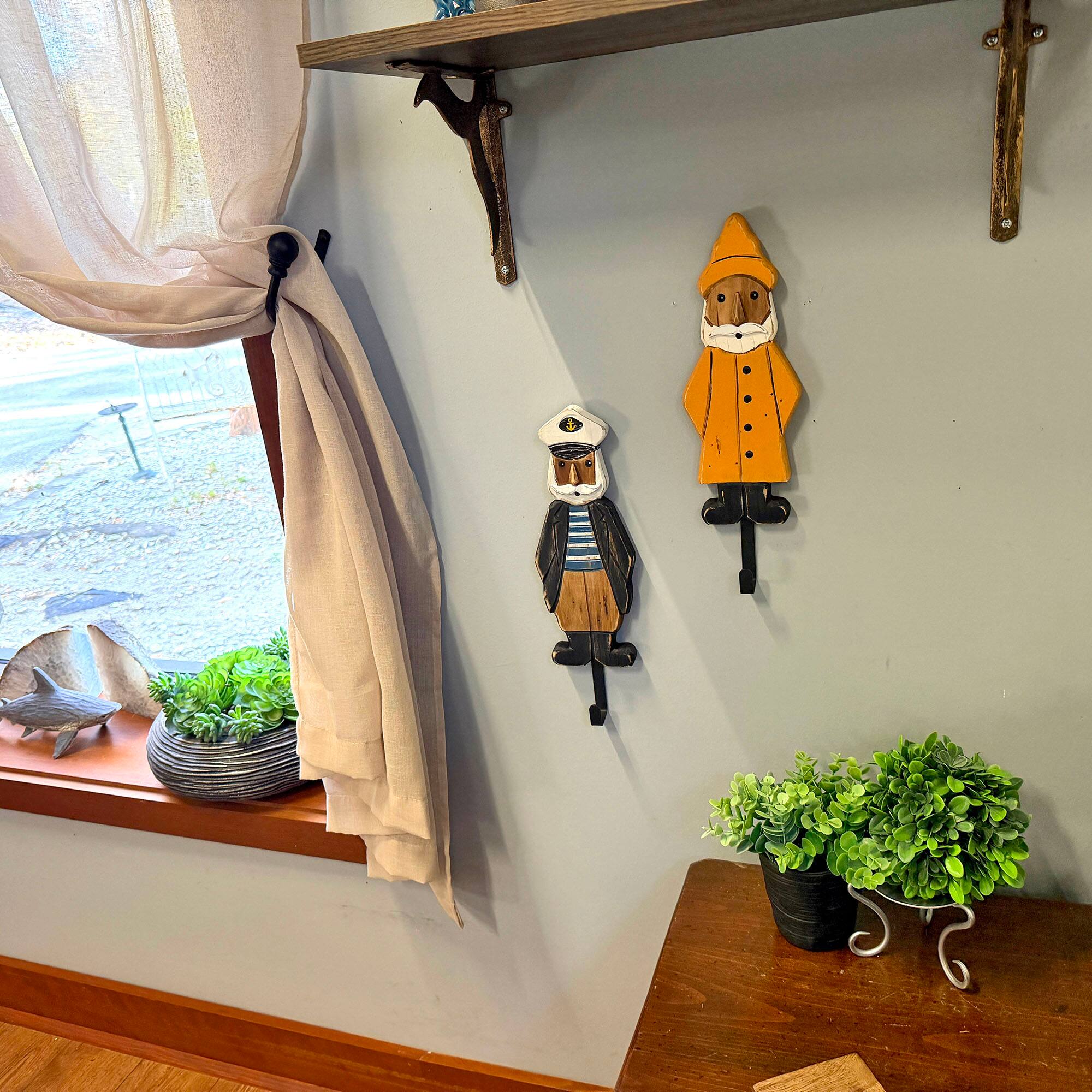 Alt View 4. Things2Die4 - Set of 2 Nautical Sailor Captain Fisherman Wall Hooks, Wood & Metal 14.75 In - Multicolored.