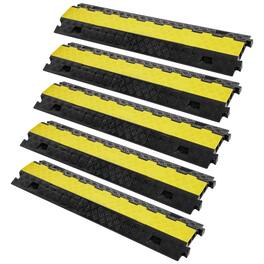 VEVOR - 5 PCs Cable Protector Ramp,2 Channel,22000 lbs/axle Capacity Heavy Duty TPU Wire Cover Ramp Hose Protector Ramp Driveway - Black and yellow