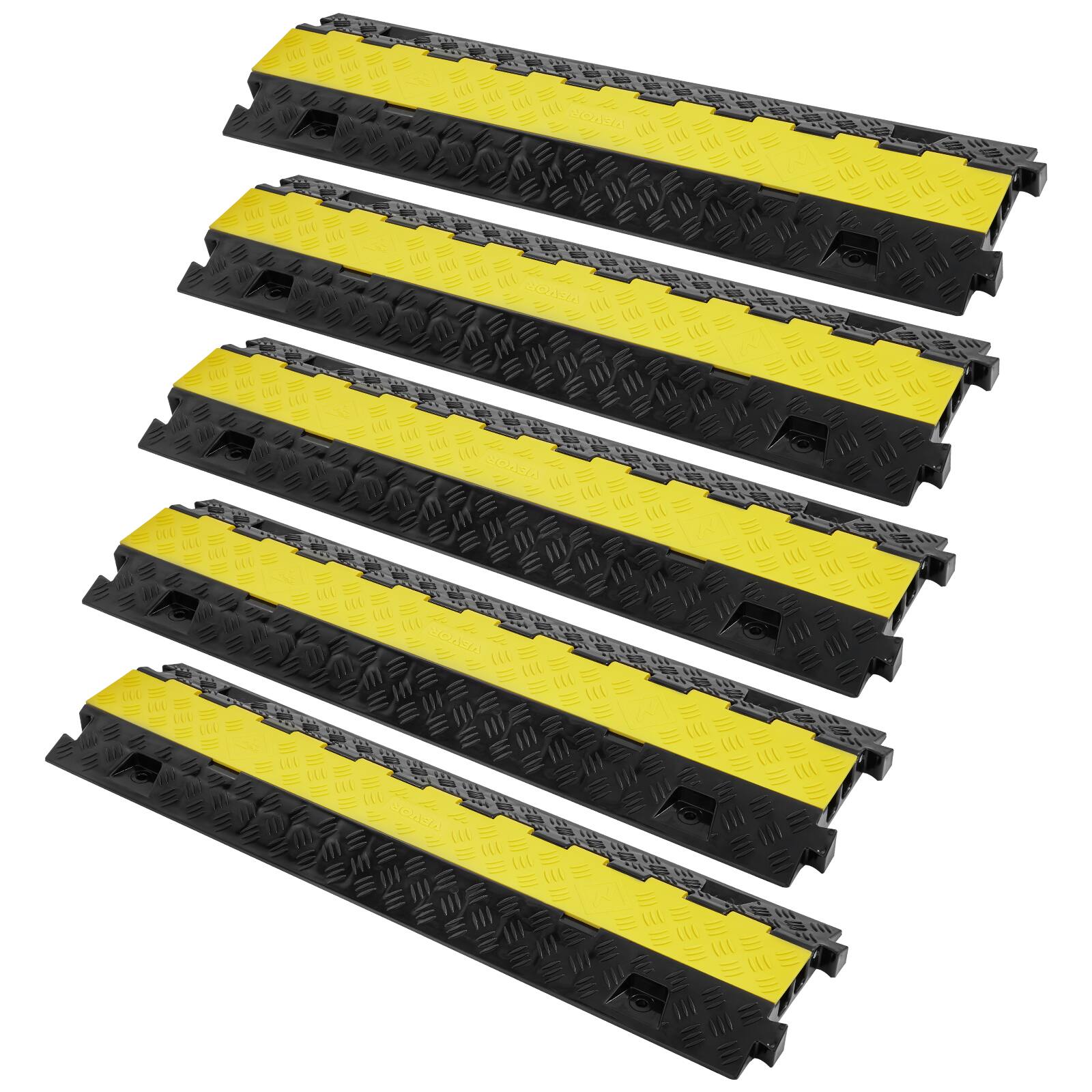 VEVOR - 5 PCs Cable Protector Ramp,2 Channel,22000 lbs/axle Capacity Heavy Duty TPU Wire Cover Ramp Hose Protector Ramp Driveway - Black and yellow