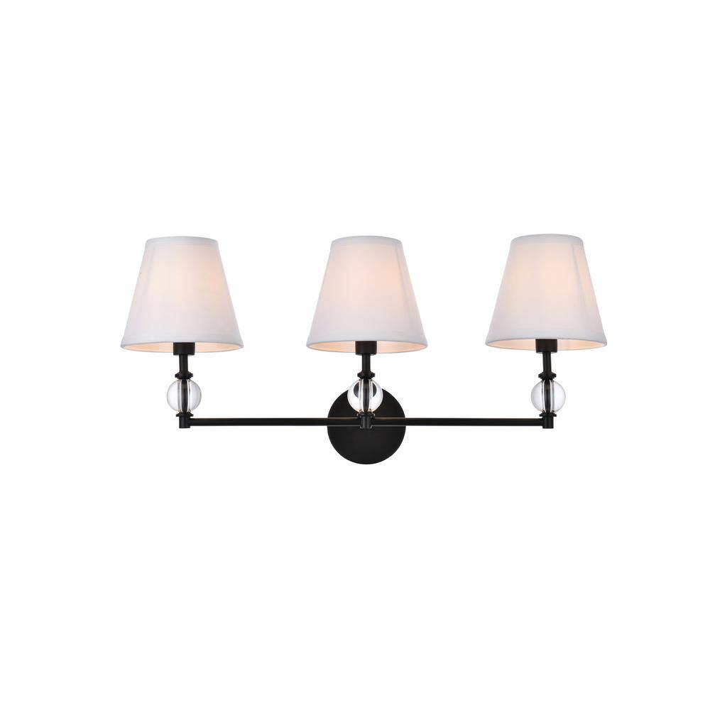 Alt View 3. Living District - Bethany 3 lights bath sconce in black with white fabric shade - Black And White Fabric Shade.