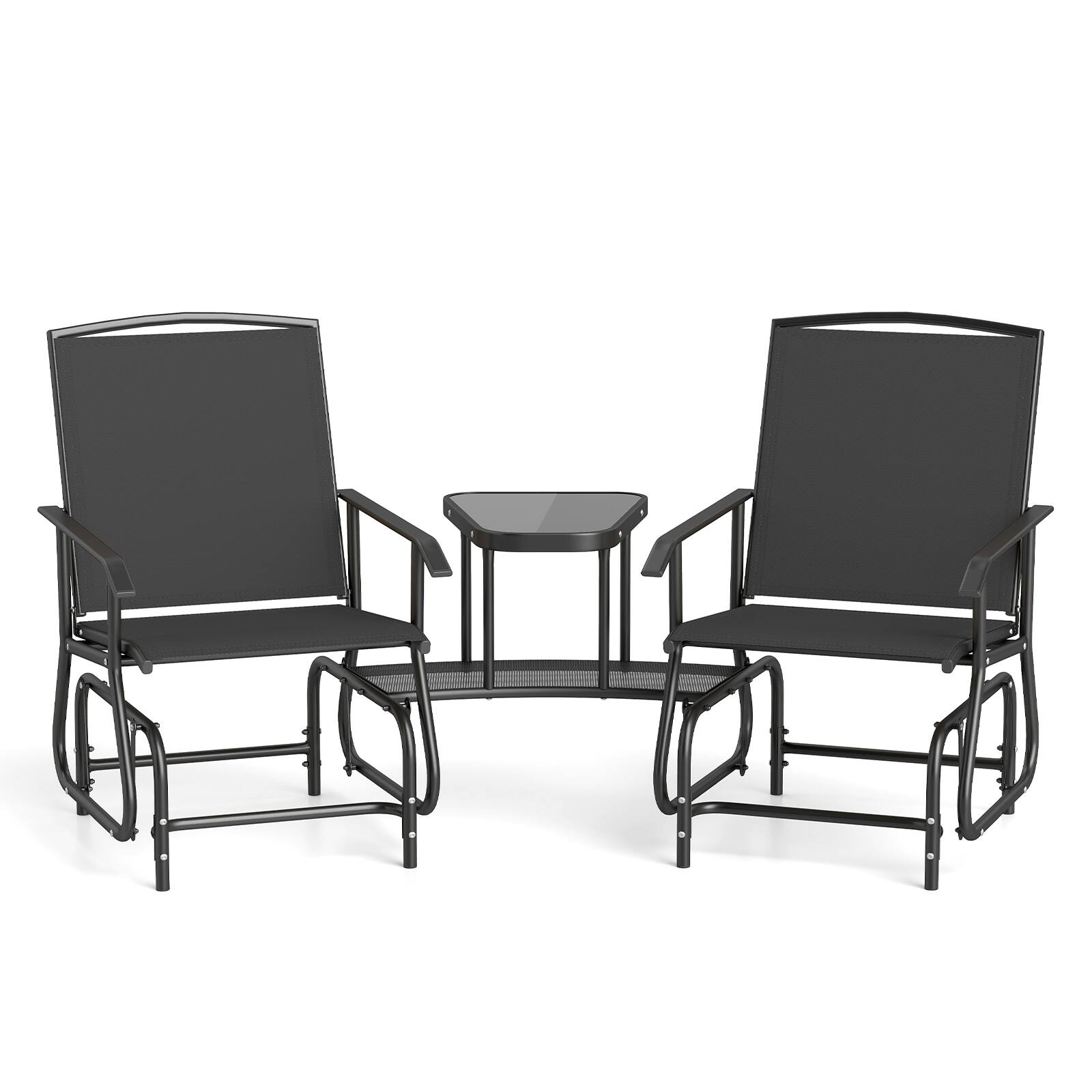 Alt View 9. Costway - Costway Outdoor Bistro Sets Double Swing Glider Chair Rocker Glass Table Umbrella Hole - Black.